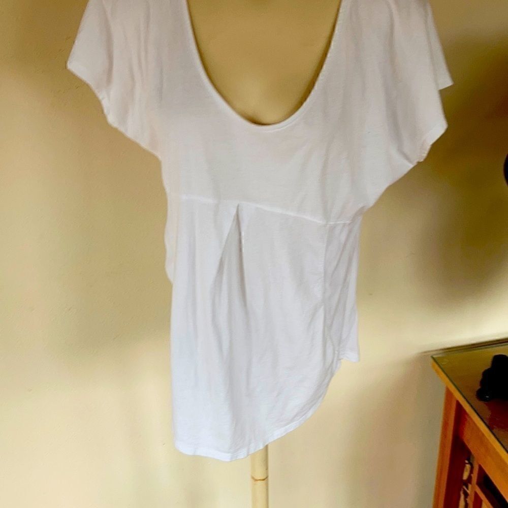 Porridge white low scoop neck short Flutter cap sleeve rayon panel top XS